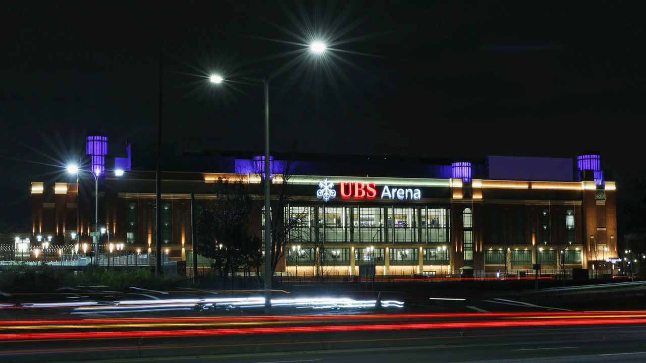 ELMONT, NEW YORK - NOVEMBER 26: A general view outside the arena following the game between the Pittsburgh Penguins and the New York Islanders at the UBS Arena on November 26, 2021 in Elmont, New York.