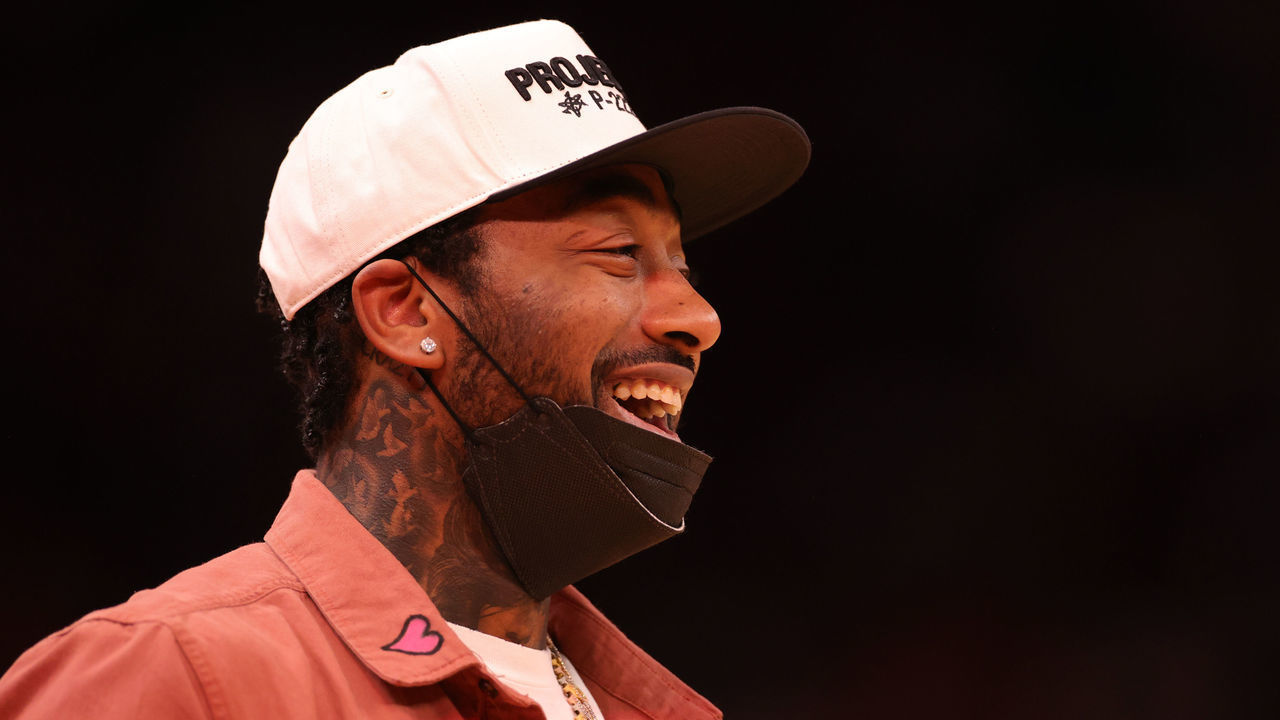 HOUSTON, TEXAS - OCTOBER 24: John Wall #1 of the Houston Rockets looks on at Toyota Center on October 24, 2021 in Houston, Texas.