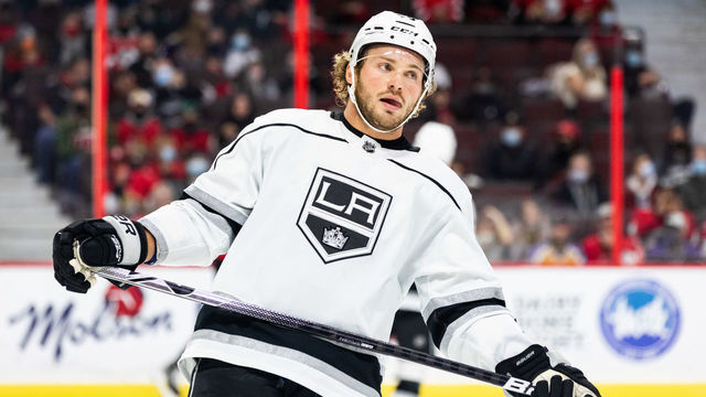 OTTAWA, ON - NOVEMBER 11: Los Angeles Kings Left Wing Brendan Lemieux (48) after a whistle during second period National Hockey League action between the Los Angeles Kings and Ottawa Senators on November 11, 2021, at Canadian Tire Centre in Ottawa, ON, Canada.