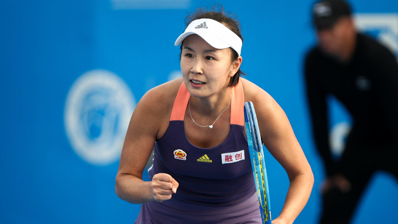 SHENZHEN, CHINA - JANUARY 06: Shuai Peng of China celebrates a shot during the match against Lin Zhu of China on Day 2 of 2020 WTA Shenzhen Open at Shenzhen Longgang Sports Center on January 6, 2020 in Shenzhen, China.