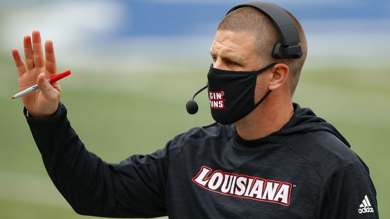 ATLANTA, GA - SEPTEMBER 19: Head coach Billy Napier of the Louisiana-Lafayette Ragin Cajuns reacts during the second half of the game against the Georgia State Panthers at Center Parc Stadium on September 19, 2020 in Atlanta, Georgia.
