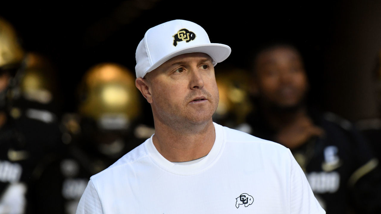 BOULDER, CO - SEPTEMBER 28: CU offensive coordinator Darrin Chiaverini in Folsom Field for the game against UCLA. September 28 2018.