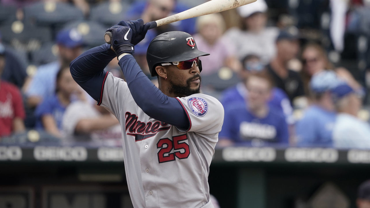 KANSAS CITY, MO - NOVEMBER 3: Byron Buxton #25 of the Minnesota Twins bats in the fifth inning against the Kansas City Royals at Kauffman Stadium on November 3, 2021, in Kansas City, Missouri.