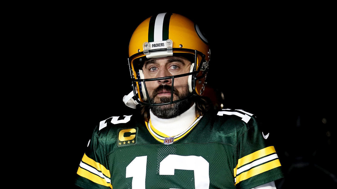 GREEN BAY, WISCONSIN - NOVEMBER 28: Aaron Rodgers #12 of the Green Bay Packers in the tunnel before the game against the Los Angeles Rams at Lambeau Field on November 28, 2021 in Green Bay, Wisconsin.