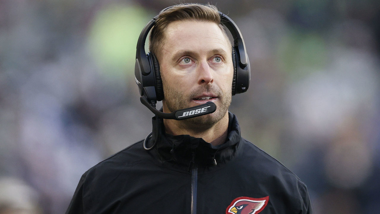 SEATTLE, WASHINGTON - NOVEMBER 21: Head coach Kliff Kingsbury of the Arizona Cardinals looks on during the second half against the Seattle Seahawks at Lumen Field on November 21, 2021 in Seattle, Washington.