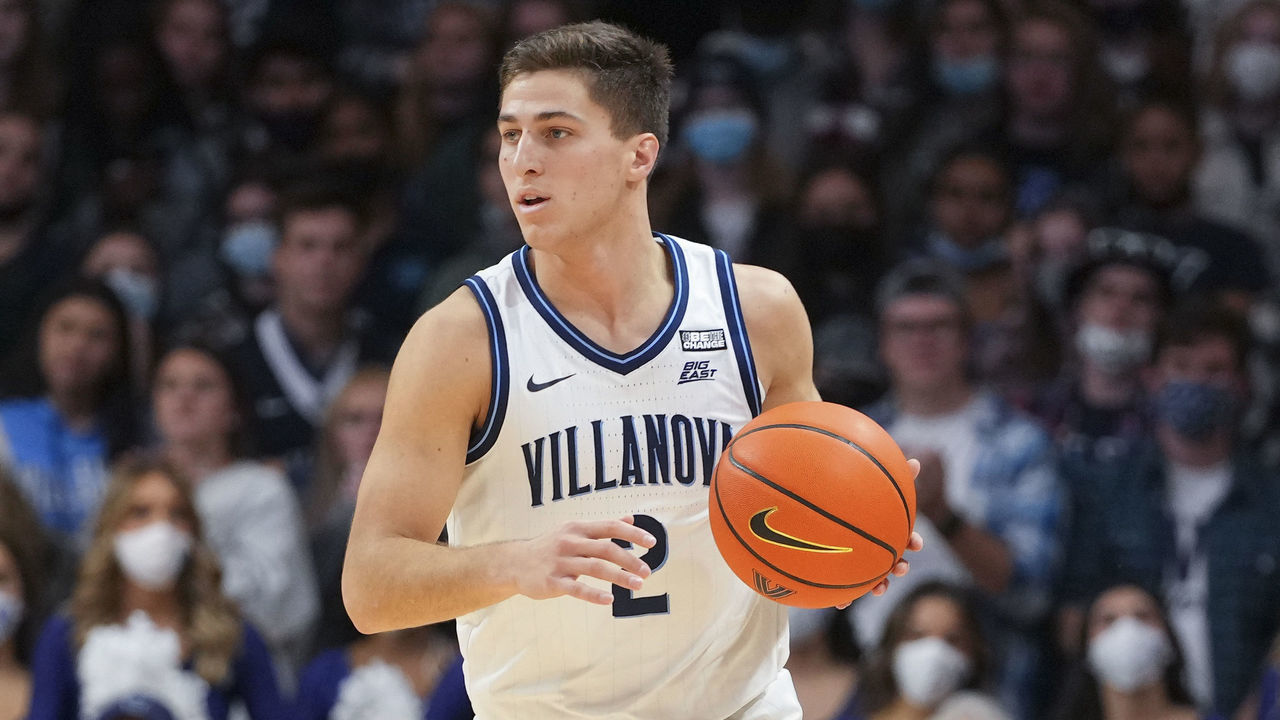VILLANOVA, PA - NOVEMBER 16: Collin Gillespie #2 of the Villanova Wildcats dribbles the ball against the Howard Bison at Finneran Pavilion on November 16, 2021 in Villanova, Pennsylvania.