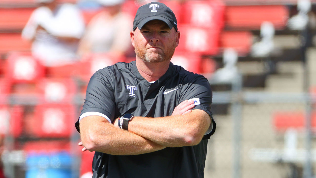 PISCATAWAY, NJ - SEPTEMBER 04: Temple Owls head coach Rod Carey prior to the college football game between the Rutgers Scarlet Knights and the Temple Owls on September 4, 2021 at SHI Stadium in Piscataway, NJ.