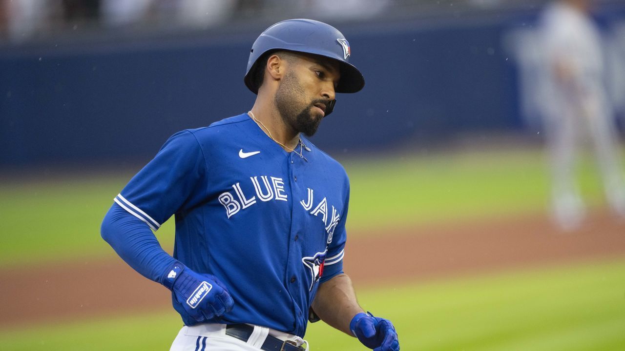 BUFFALO, NY - JULY 16: Toronto Blue Jays Second Baseman Marcus Semien (10) rounds the bases after hitting a home run during the third inning of a Major League Baseball game between the Texas Rangers and the Toronto Blue Jays on July 16, 2021, at Sahlen Field in Buffalo, NY.