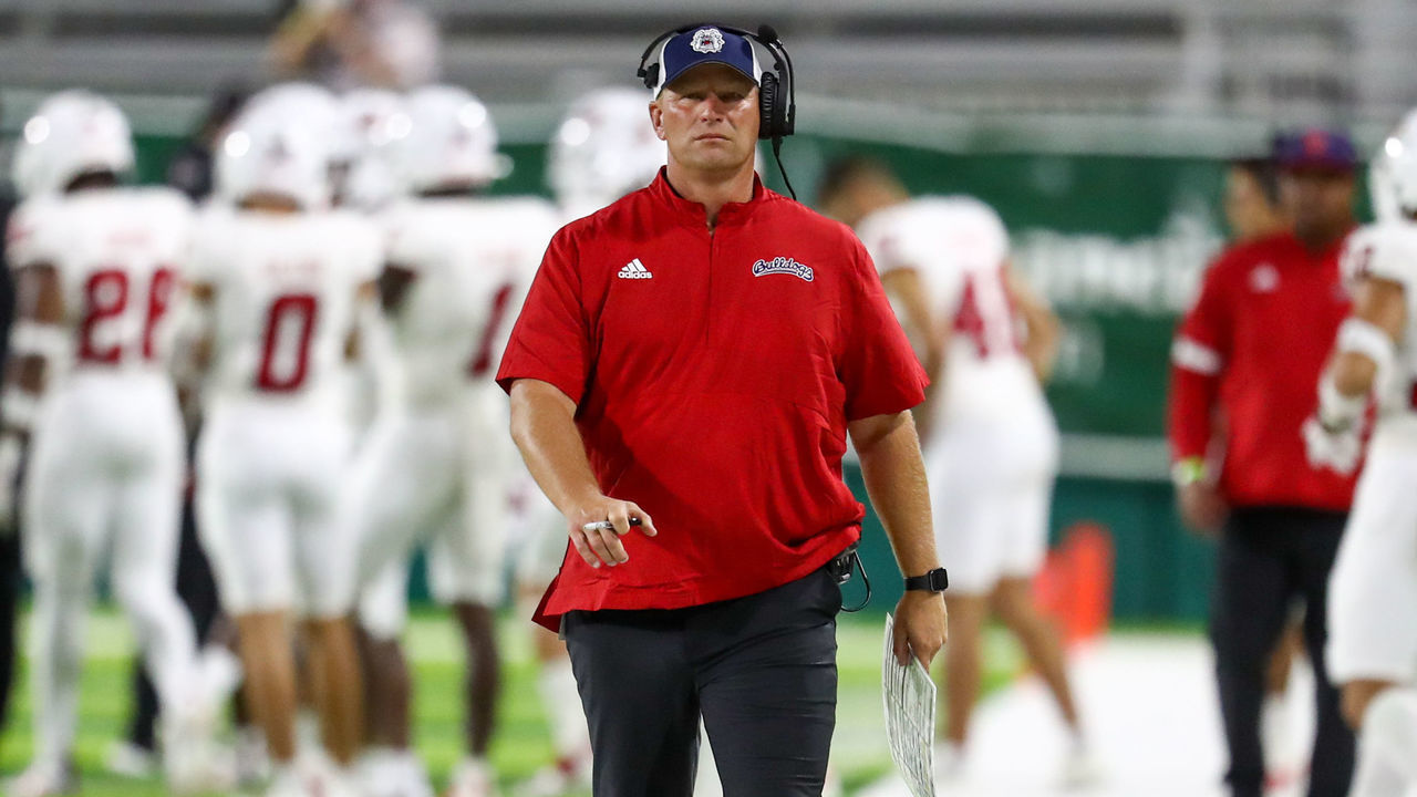 HONOLULU, HI - OCTOBER 02: Head coach Kalen DeBoer of the Fresno State Bulldogs walks the sideline during the second half of an NCAA football game against the Hawaii Rainbow Warriors at the Clarance T.C. Ching Complex on October 2, 2021 in Honolulu, Hawaii.
