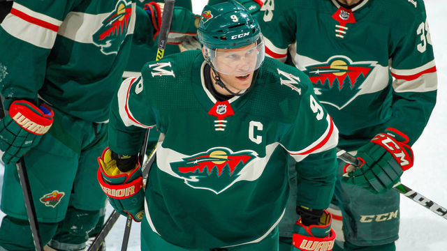 SAINT PAUL, MN - FEBRUARY 25: Mikko Koivu #9 of the Minnesota Wild celebrates his goal against the Columbus Blue Jackets during the game at the Xcel Energy Center on February 25, 2019 in Saint Paul, Minnesota.