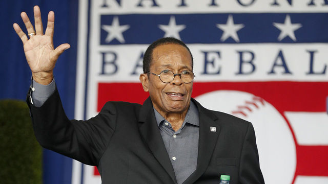 COOPERSTOWN, NEW YORK - SEPTEMBER 08: Hall of Famer Rod Carew is introduced during the Baseball Hall of Fame induction ceremony at Clark Sports Center on September 08, 2021 in Cooperstown, New York.