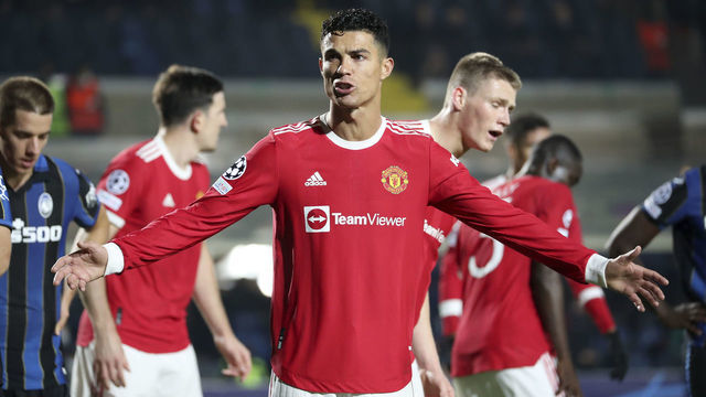 BERGAMO, ITALY - NOVEMBER 02: Cristiano Ronaldo of Manchester United shows his dejection during the UEFA Champions League group F match between Atalanta and Manchester United at Stadio di Bergamo on November 02, 2021 in Bergamo, Italy.