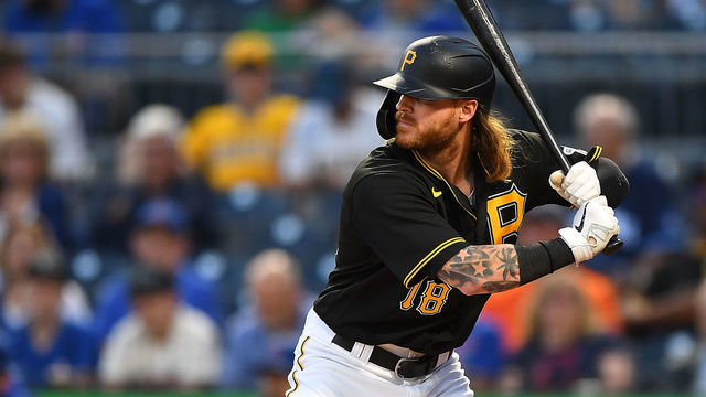 PITTSBURGH, PA - SEPTEMBER 28: Ben Gamel #18 of the Pittsburgh Pirates in action during the game against the Chicago Cubs at PNC Park on September 28, 2021 in Pittsburgh, Pennsylvania.