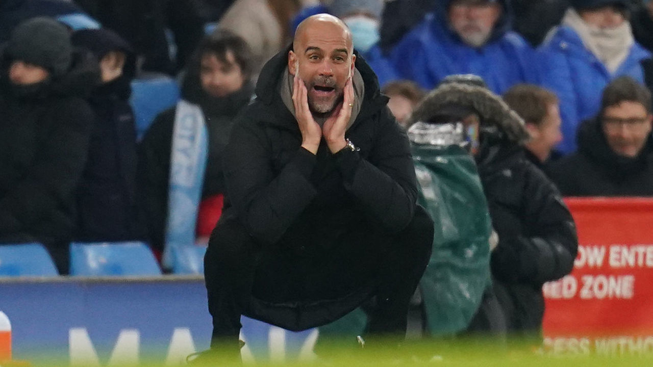 Manchester City manager Pep Guardiola during the Premier League match at the Etihad Stadium, Manchester. Picture date: Sunday November 28, 2021.