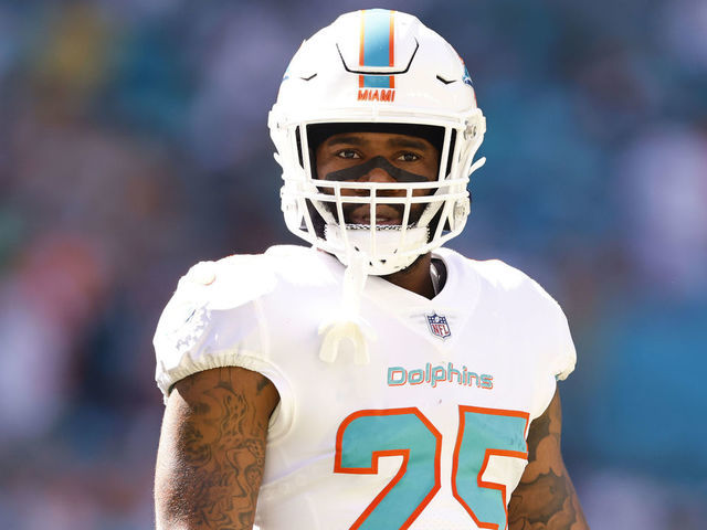 MIAMI GARDENS, FLORIDA - NOVEMBER 07: Xavien Howard #25 of the Miami Dolphins looks on against the Houston Texans at Hard Rock Stadium on November 07, 2021 in Miami Gardens, Florida.