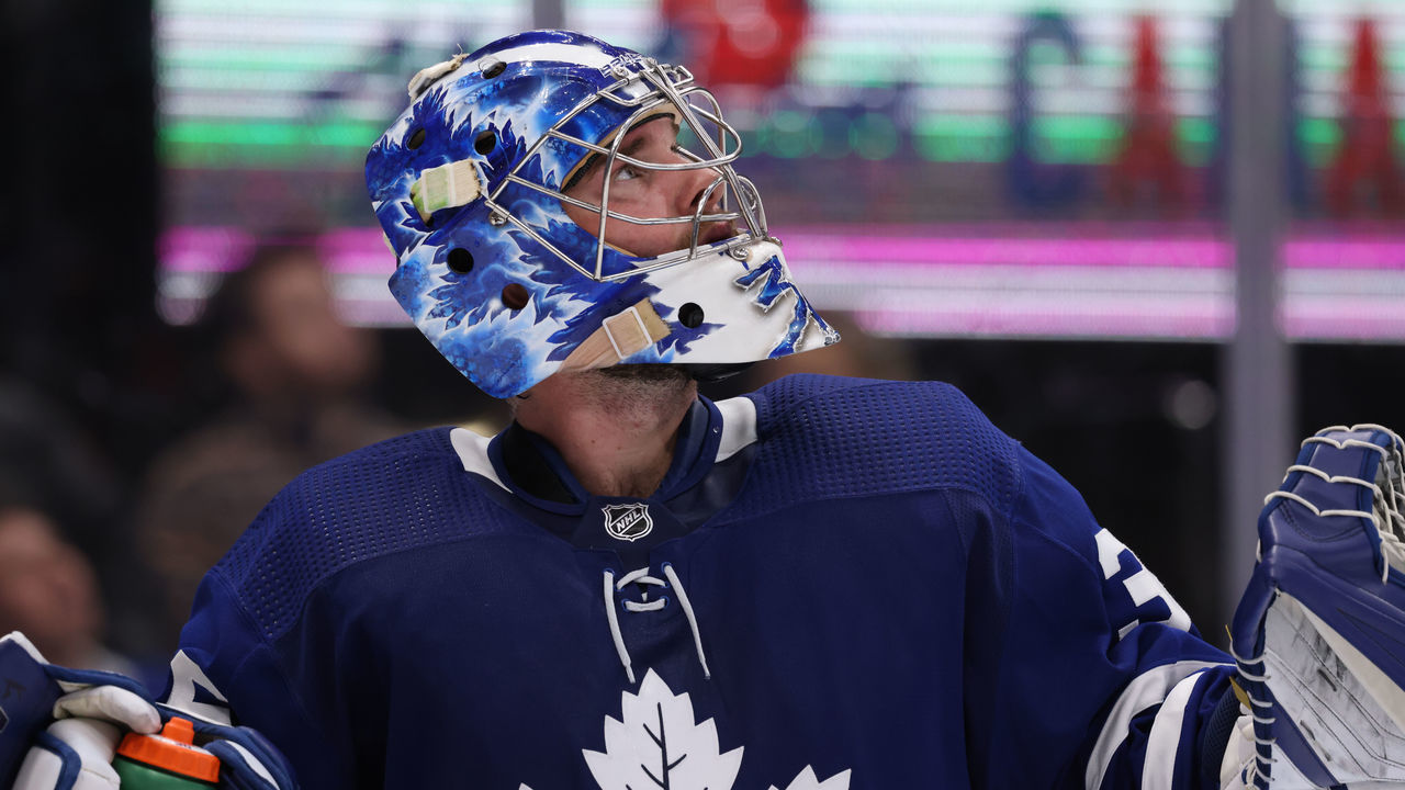 TORONTO, ON - NOVEMBER 16: Toronto Maple Leafs Goalie Jack Campbell (36) watches the jumbo screen replay during the NHL regular season game between the Nashville Predators and the Toronto Maple Leafs on November 16, 2021, Scotiabank Arena in Toronto, ON, Canada.