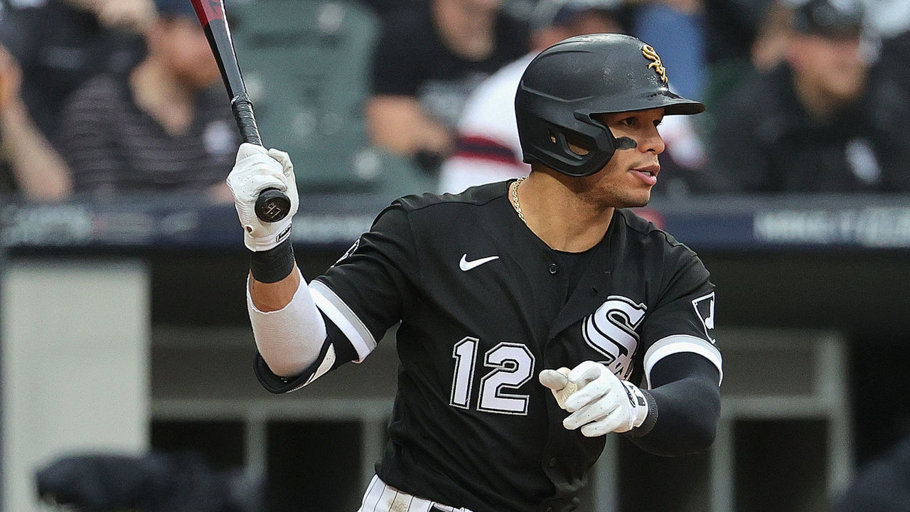 CHICAGO, ILLINOIS - OCTOBER 12: Cesar Hernandez #12 of the Chicago White Sox bats against the Houston Astros at Guaranteed Rate Field on October 12, 2021 in Chicago, Illinois. The Astros defeated the White Sox 10-1.