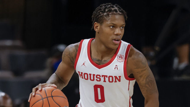 LAS VEGAS, NV - NOVEMBER 22: Marcus Sasser #0 of the Houston Cougars is seen during the game against the Butler Bulldogs at Michelob ULTRA Arena on November 22, 2021 in Las Vegas, Nevada.