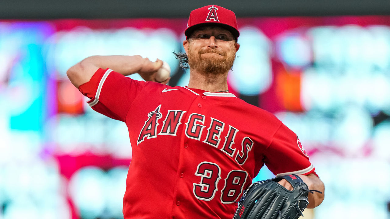 MINNEAPOLIS, MN - JULY 23: Alex Cobb #38 of the Los Angeles Angels pitches against the Minnesota Twins on July 23, 2021 at Target Field in Minneapolis, Minnesota.