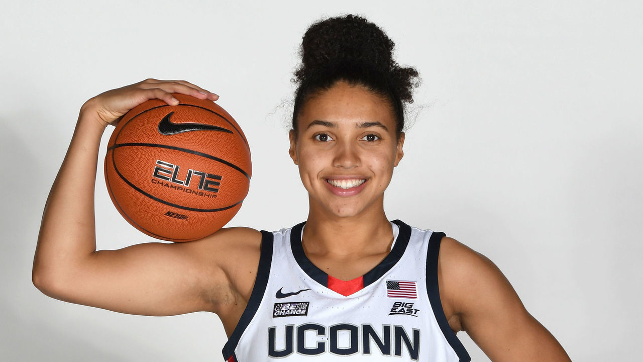NEW YORK NEW YORK - OCTOBER 19: Azzi Fudd #35 of the Connecticut Huskies poses for a photo during the Big East Media Day at Madison Square Garden on October 19, 2021 in New York City.
