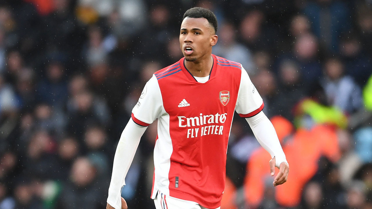 LONDON, ENGLAND - NOVEMBER 27: Gabriel of Arsenal during the Premier League match between Arsenal and Newcastle United at Emirates Stadium on November 27, 2021 in London, England.