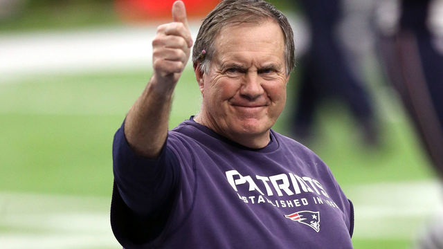 HOUSTON, TX - FEBRUARY 05: Head coach Bill Belichick of the New England Patriots gives a thumbs up on the field prior to Super Bowl 51 against the Atlanta Falcons at NRG Stadium on February 5, 2017 in Houston, Texas.
