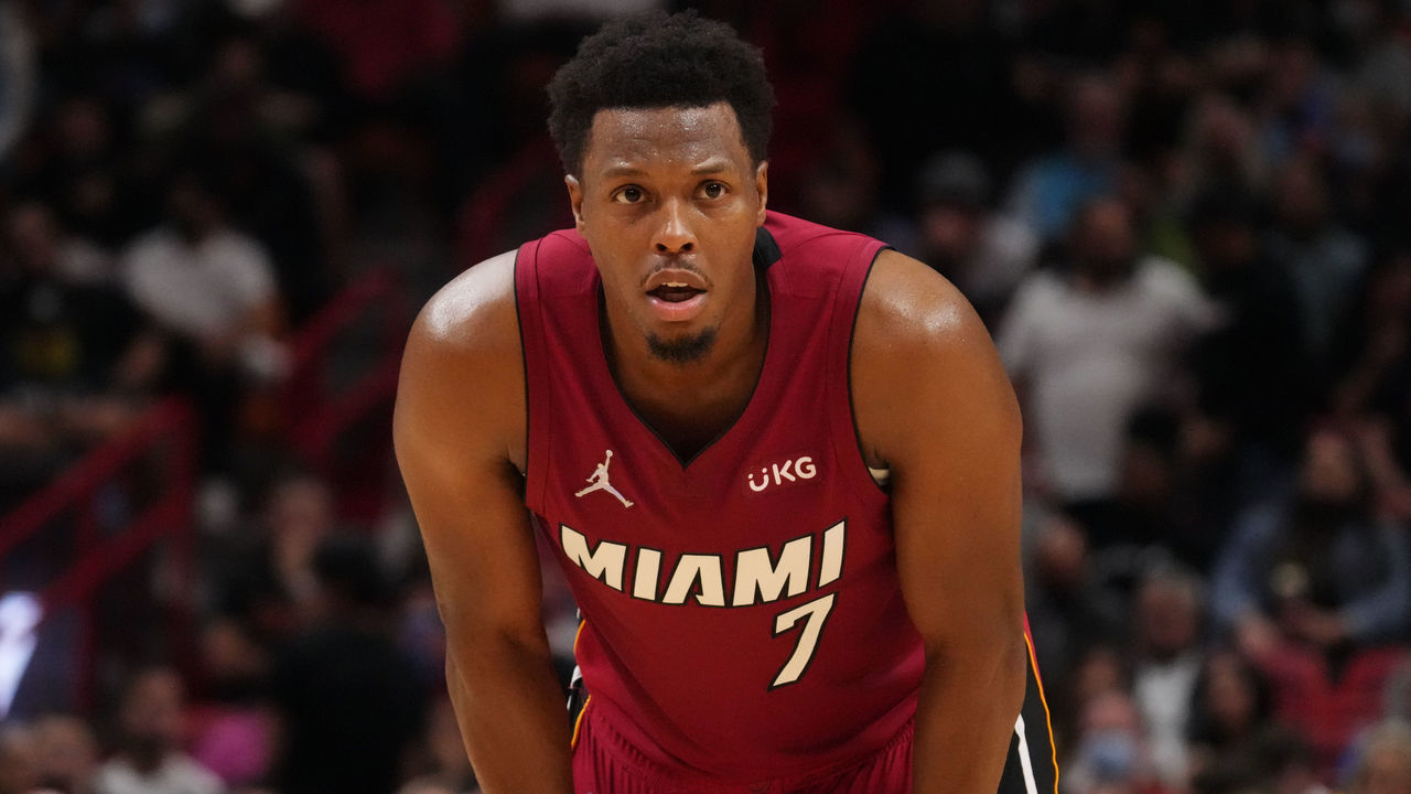 MIAMI, FLORIDA - NOVEMBER 29: Kyle Lowry #7 of the Miami Heat looks on during the game against the Denver Nuggets during the second half at FTX Arena on November 29, 2021 in Miami, Florida.