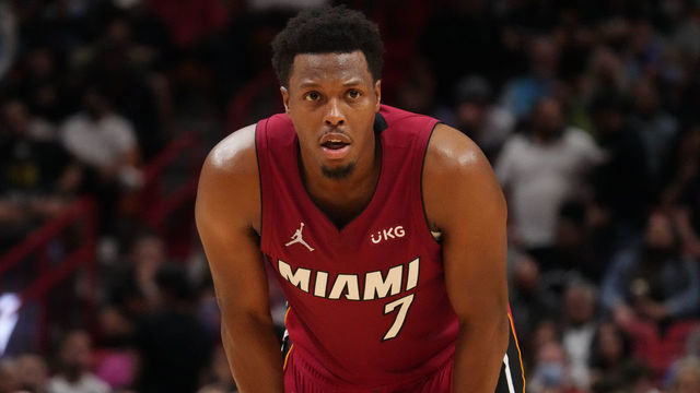 MIAMI, FLORIDA - NOVEMBER 29: Kyle Lowry #7 of the Miami Heat looks on during the game against the Denver Nuggets during the second half at FTX Arena on November 29, 2021 in Miami, Florida.
