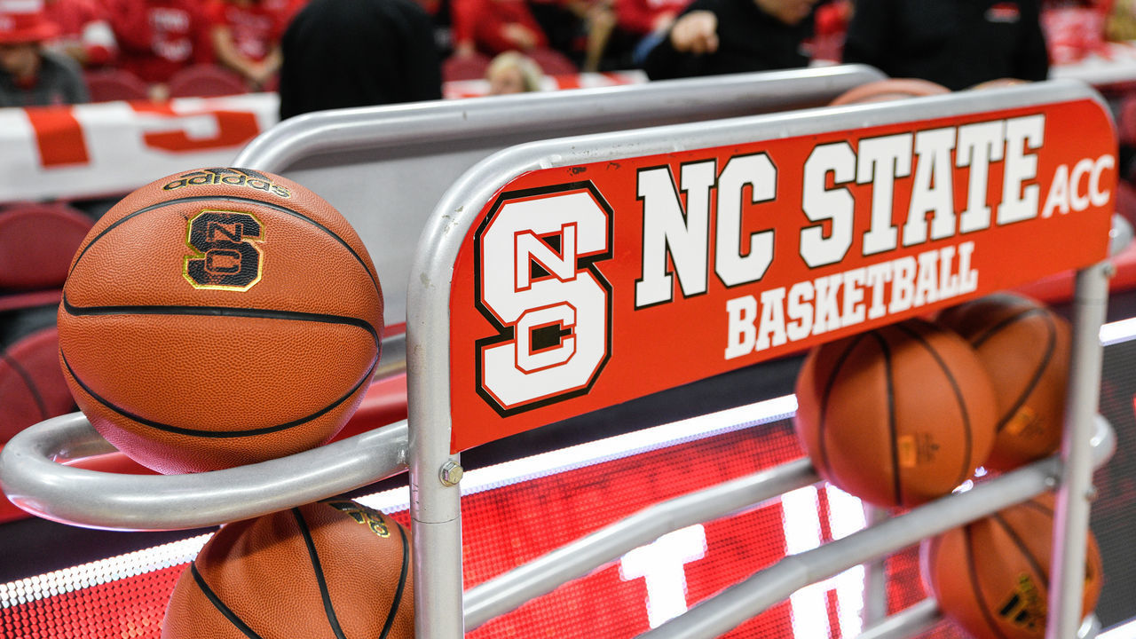RALEIGH, NC - JANUARY 08: North Carolina State Wolfpack equipment during the college basketball game between North Carolina Tar Heels and North Carolina State on January 08, 2019, at PNC Arena in Raleigh, NC.