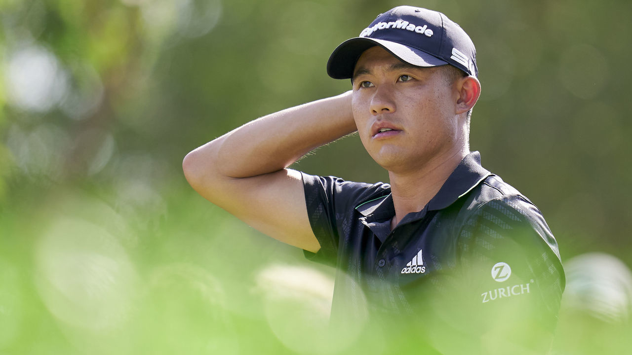 DUBAI, UNITED ARAB EMIRATES - NOVEMBER 21: Collin Morikawa of The United States looks on during Day Four of The DP World Tour Championship at Jumeirah Golf Estates on November 21, 2021 in Dubai, United Arab Emirates.