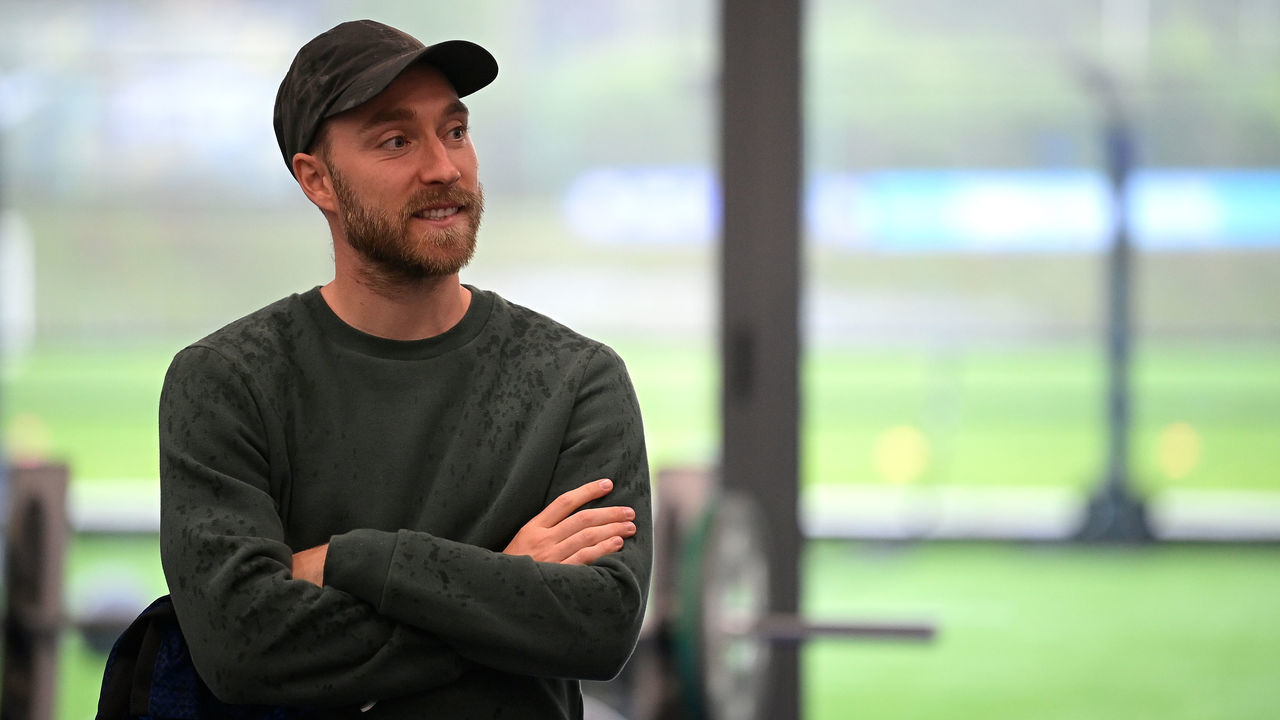 COMO, ITALY - AUGUST 04: Christian Eriksen of FC Internazionale visits Appiano Gentile to meet teammates and staff at Appiano Gentile on August 04, 2021 in Como, Italy.