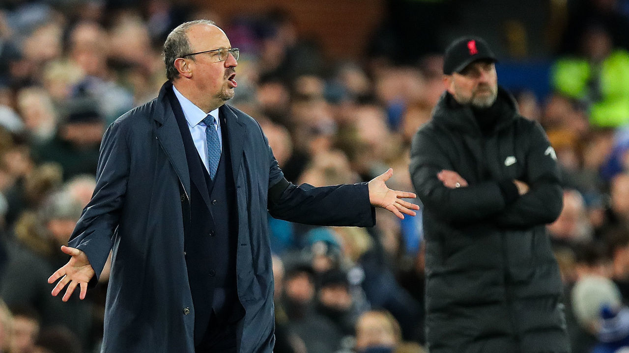 LIVERPOOL, ENGLAND - DECEMBER 01: Rafa Benitez the head coach / manager of Everton during the Premier League match between Everton and Liverpool at Goodison Park on December 1, 2021 in Liverpool, England.