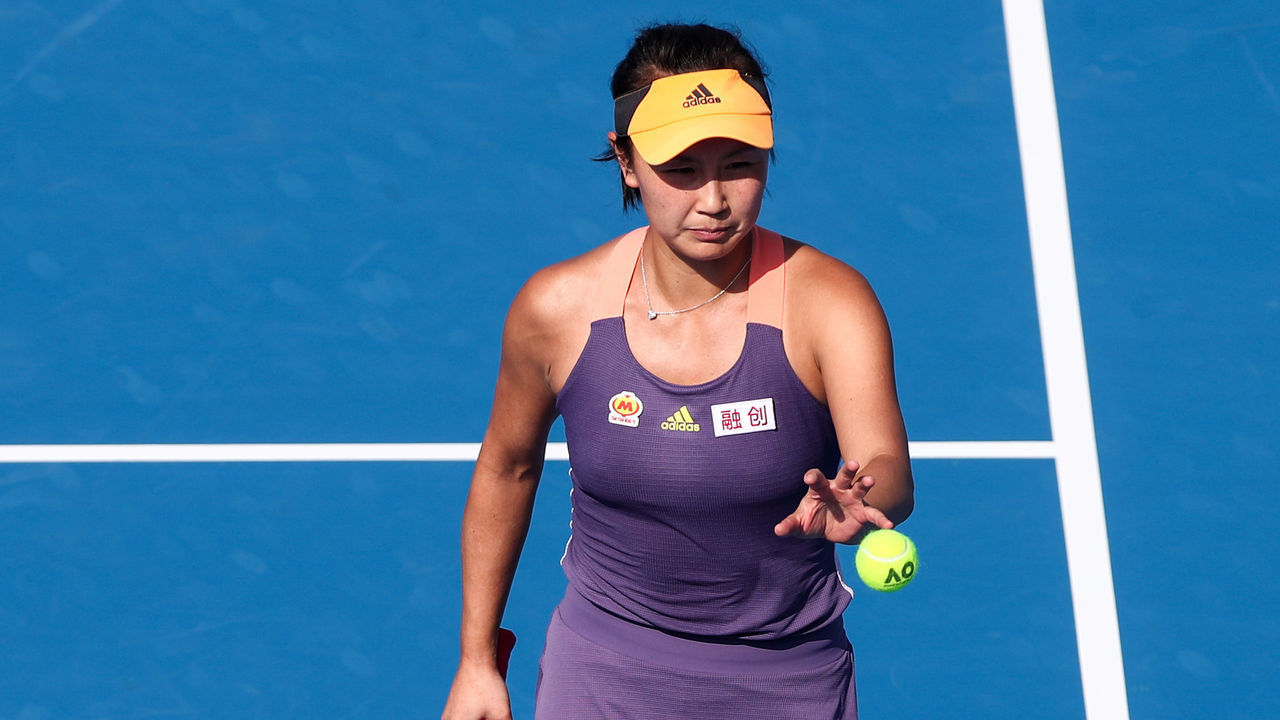 SHENZHEN, CHINA - JANUARY 08: Shuai Peng of China looks on during the match against Ekaterina Alexandrova of Russia on Day 4 of 2020 WTA Shenzhen Open at Shenzhen Longgang Sports Center on January 8, 2020 in Shenzhen, China.