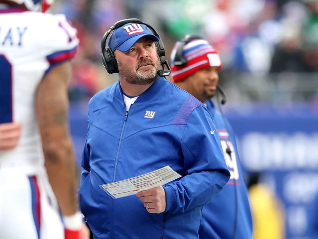 EAST RUTHERFORD, NEW JERSEY - NOVEMBER 28: Offensive coordinator Freddie Kitchens of the New York Giants looks on from the side line during the first half of the game against the Philadelphia Eagles at MetLife Stadium on November 28, 2021 in East Rutherford, New Jersey.
