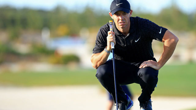 NASSAU, BAHAMAS - DECEMBER 02: Rory McIlroy of Northern Ireland lines up a putt on the 16th hole during the first round of the Hero World Challenge at Albany Golf Course on December 02, 2021 in Nassau, .