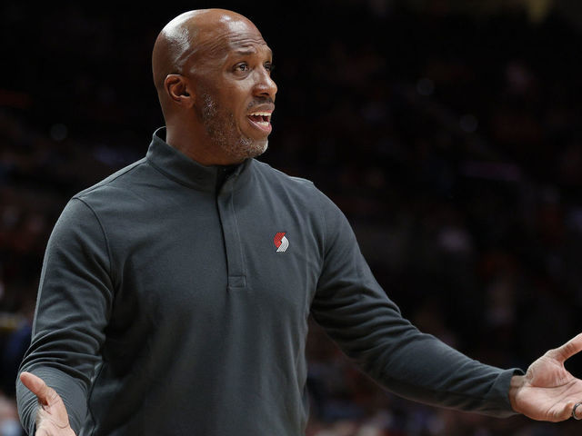 PORTLAND, OREGON - NOVEMBER 30: Head coach Chauncey Billups of the Portland Trail Blazers looks on against the Detroit Pistons during the third quarter at Moda Center on November 30, 2021 in Portland, Oregon.