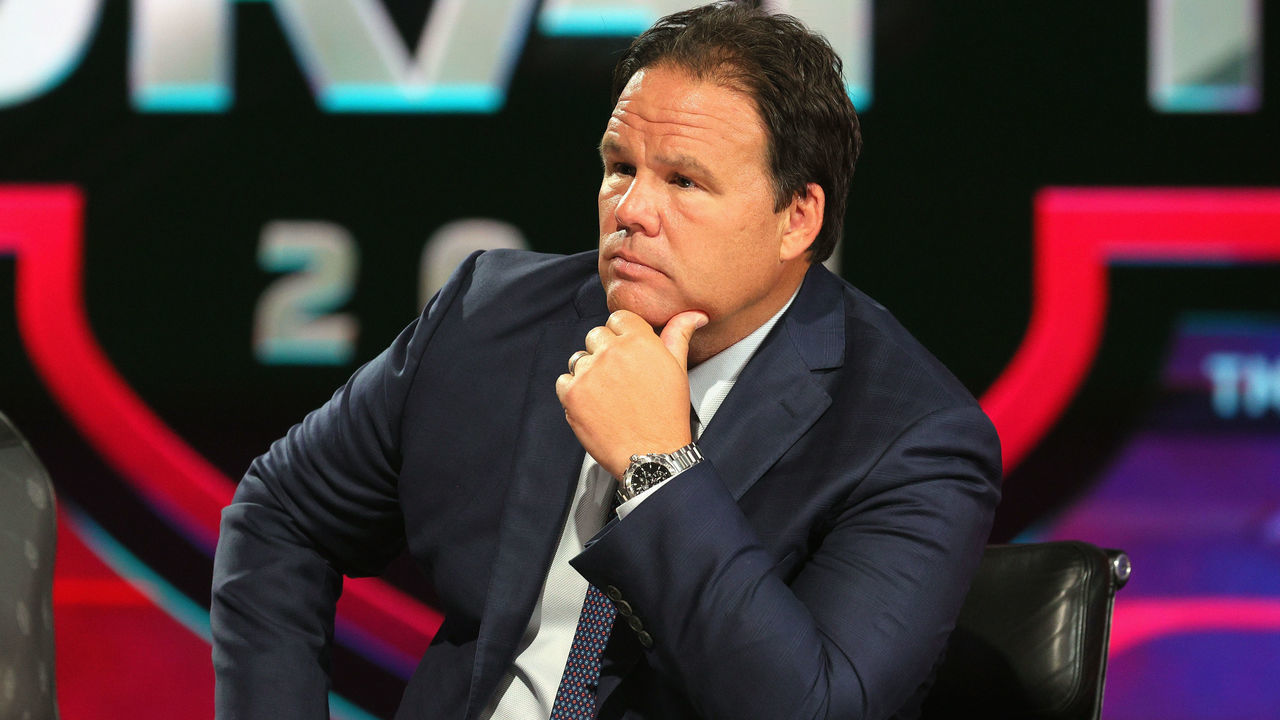 SECAUCUS, NEW JERSEY - JULY 23: Jeff Gorton prepares to work the first round of the 2021 NHL Entry Draft at the NHL Network studios on July 23, 2021 in Secaucus, New Jersey.