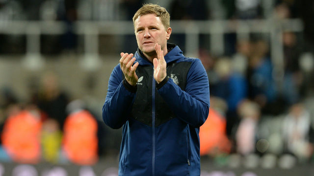 NEWCASTLE UPON TYNE, ENGLAND - NOVEMBER 30: Newcastle United Head Coach Eddie Howe applauds the fans following the Premier League match between Newcastle United and Norwich City at St. James Park on November 30, 2021 in Newcastle upon Tyne, England.