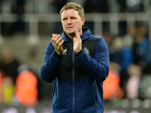 NEWCASTLE UPON TYNE, ENGLAND - NOVEMBER 30: Newcastle United Head Coach Eddie Howe applauds the fans following the Premier League match between Newcastle United and Norwich City at St. James Park on November 30, 2021 in Newcastle upon Tyne, England.