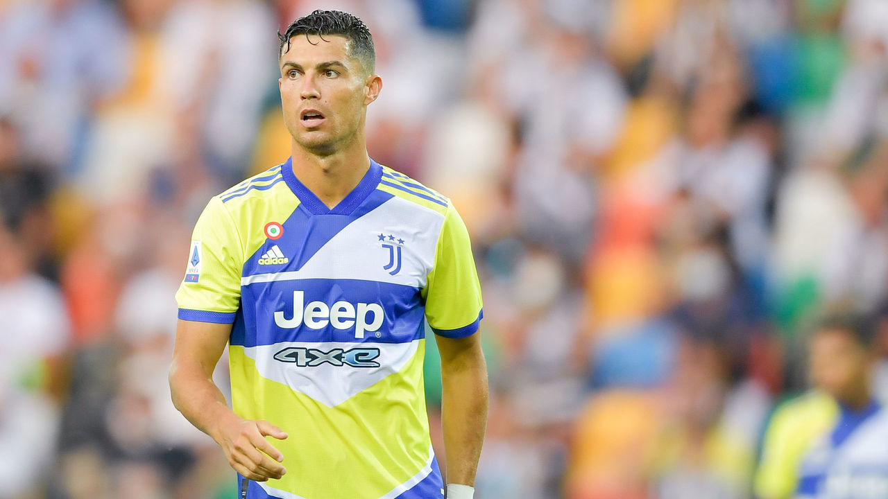 UDINE, ITALY - AUGUST 22: Juventus player Cristiano Ronaldo during the Serie A match between Udinese Calcio v Juventus at Dacia Arena on August 22, 2021 in Udine, Italy.