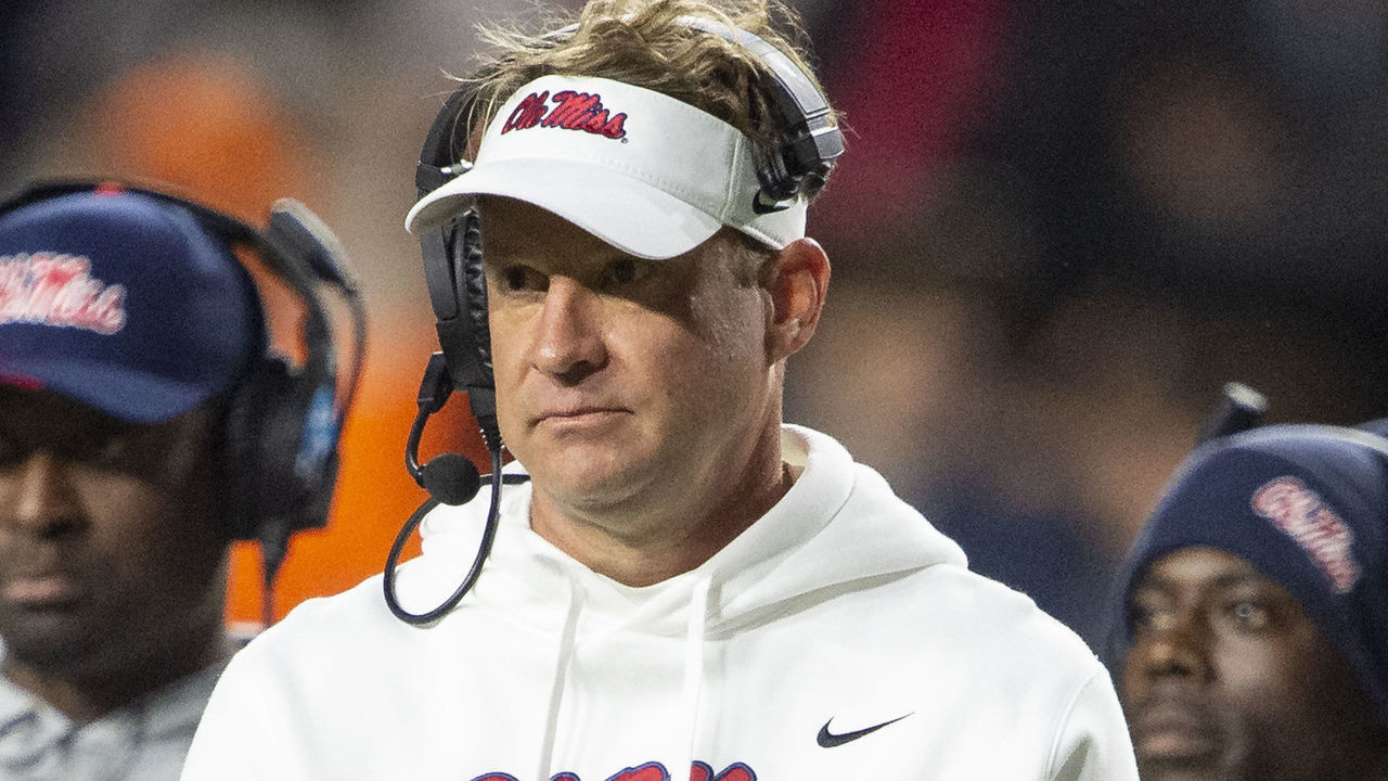 AUBURN, ALABAMA - OCTOBER 30: Head coach Lane Kiffin of the Mississippi Rebels during their game against the Auburn Tigers at Jordan-Hare Stadium on October 30, 2021 in Auburn, Alabama.