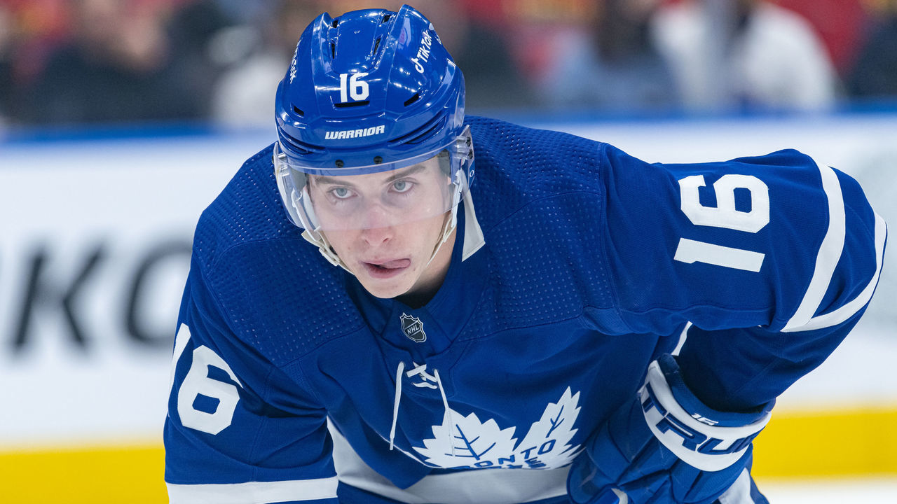 TORONTO, ON - DECEMBER 01: Toronto Maple Leafs Right Wing Mitchell Marner (16) reacts during the NHL regular season game between the Colorado Avalanche and the Toronto Maple Leafs on December 1, 2021, at Scotiabank Arena in Toronto, ON, Canada.