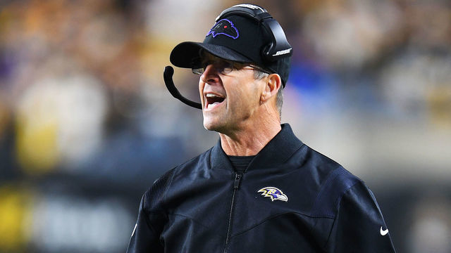 PITTSBURGH, PENNSYLVANIA - DECEMBER 05: Head coach John Harbaugh of the Baltimore Ravens reacts during the third quarter against the Pittsburgh Steelers at Heinz Field on December 05, 2021 in Pittsburgh, Pennsylvania.