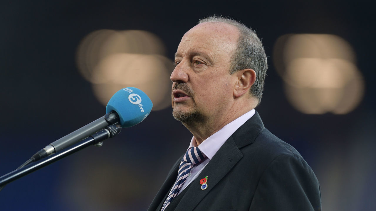 LIVERPOOL, ENGLAND - NOVEMBER 07: Rafael Benitez manager of Everton speaks to the media after the Premier League match between Everton and Tottenham Hotspur at Goodison Park on November 07, 2021 in Liverpool, England..