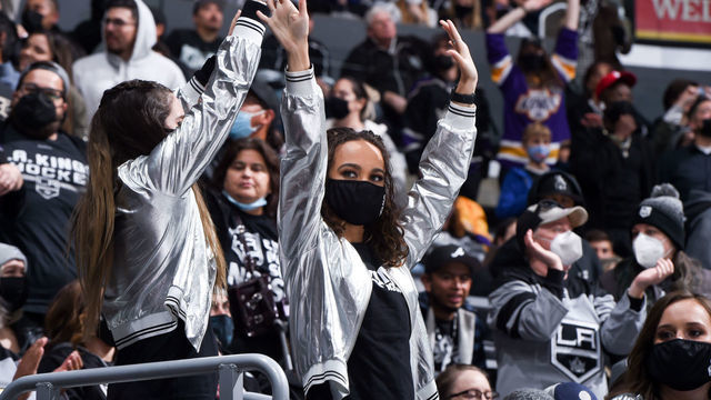 LOS ANGELES, CA - NOVEMBER 27: Los Angeles Kings fans cheering during the third period against the Ottawa Senators at STAPLES Center on November 27, 2021 in Los Angeles, California.