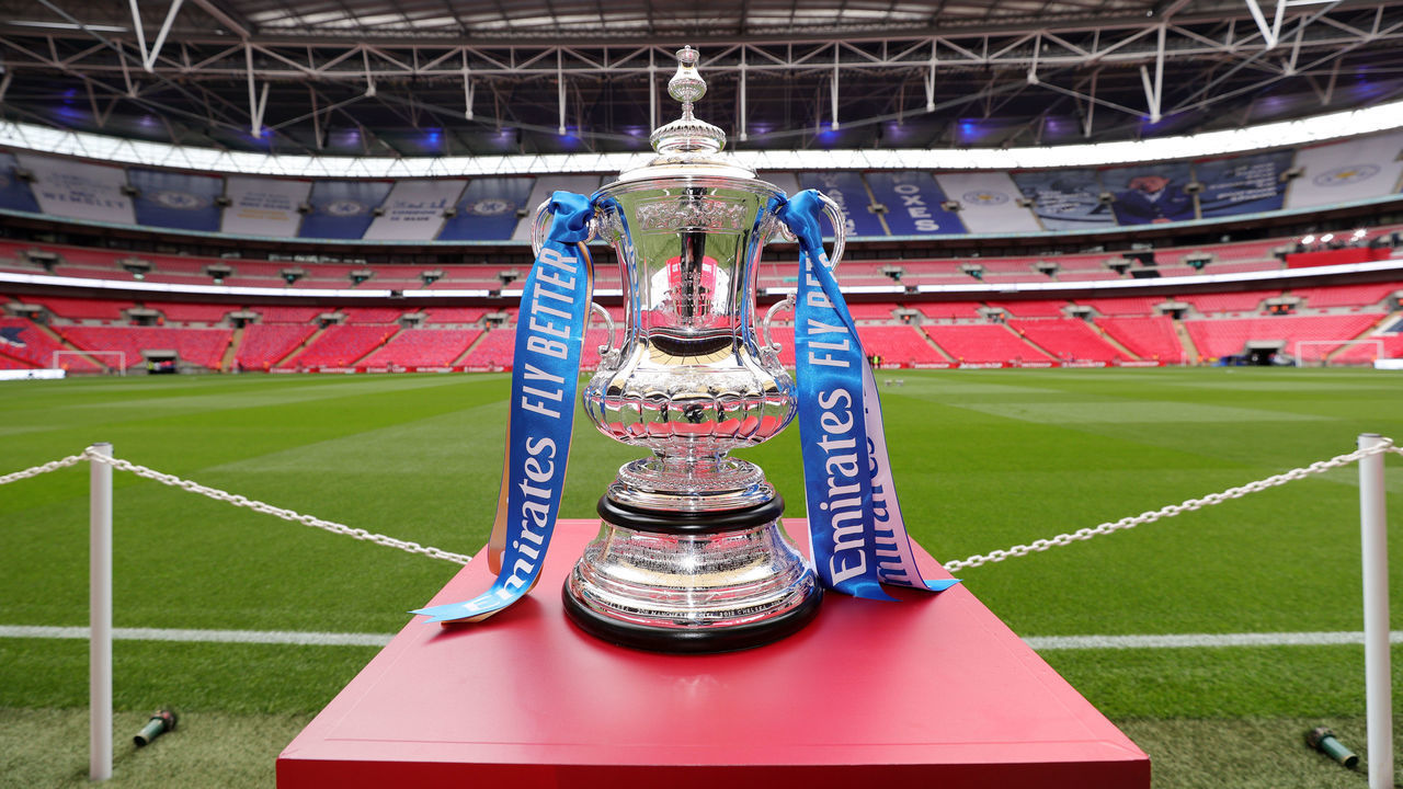 LONDON, ENGLAND - MAY 15: The FA Cup Trophy at Wembley Stadium ahead of The Emirates FA Cup Final match between Chelsea and Leicester City at Wembley Stadium on May 15, 2021 in London, England.