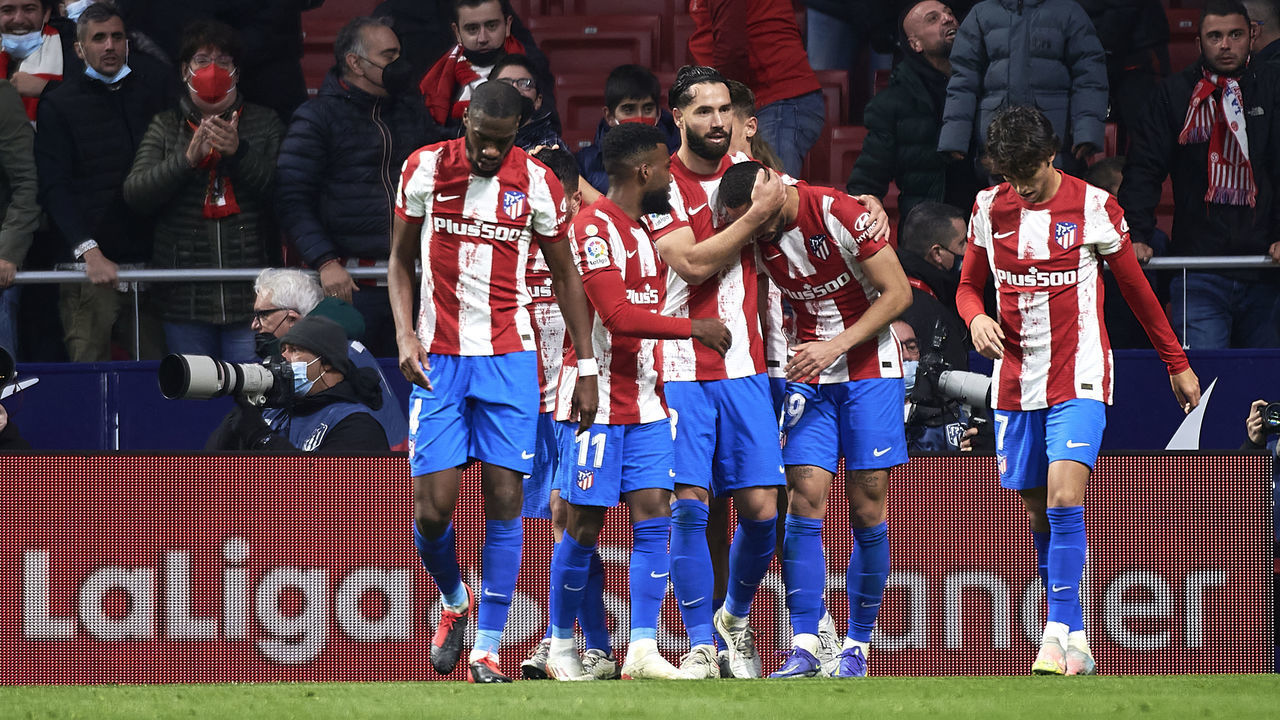MADRID, SPAIN - DECEMBER 04: Matheus Cunha of Club Atletico de Madrid celebrates after scoring his team first goal during the La Liga Santander match between Club Atletico de Madrid and RCD Mallorca at Estadio Wanda Metropolitano on December 4, 2021 in Madrid, Spain.