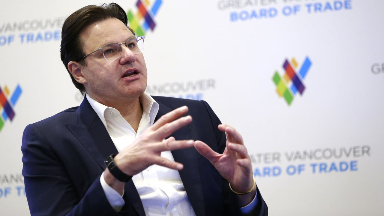 VANCOUVER, BRITISH COLUMBIA - JUNE 21: Vancouver Canucks chairman Francesco Aquilini speaks at the NHL Hot Stove with commissioner Gary Bettman (not pictured) at the Marriott Parq hotel on June 21, 2019 in Vancouver, Canada.