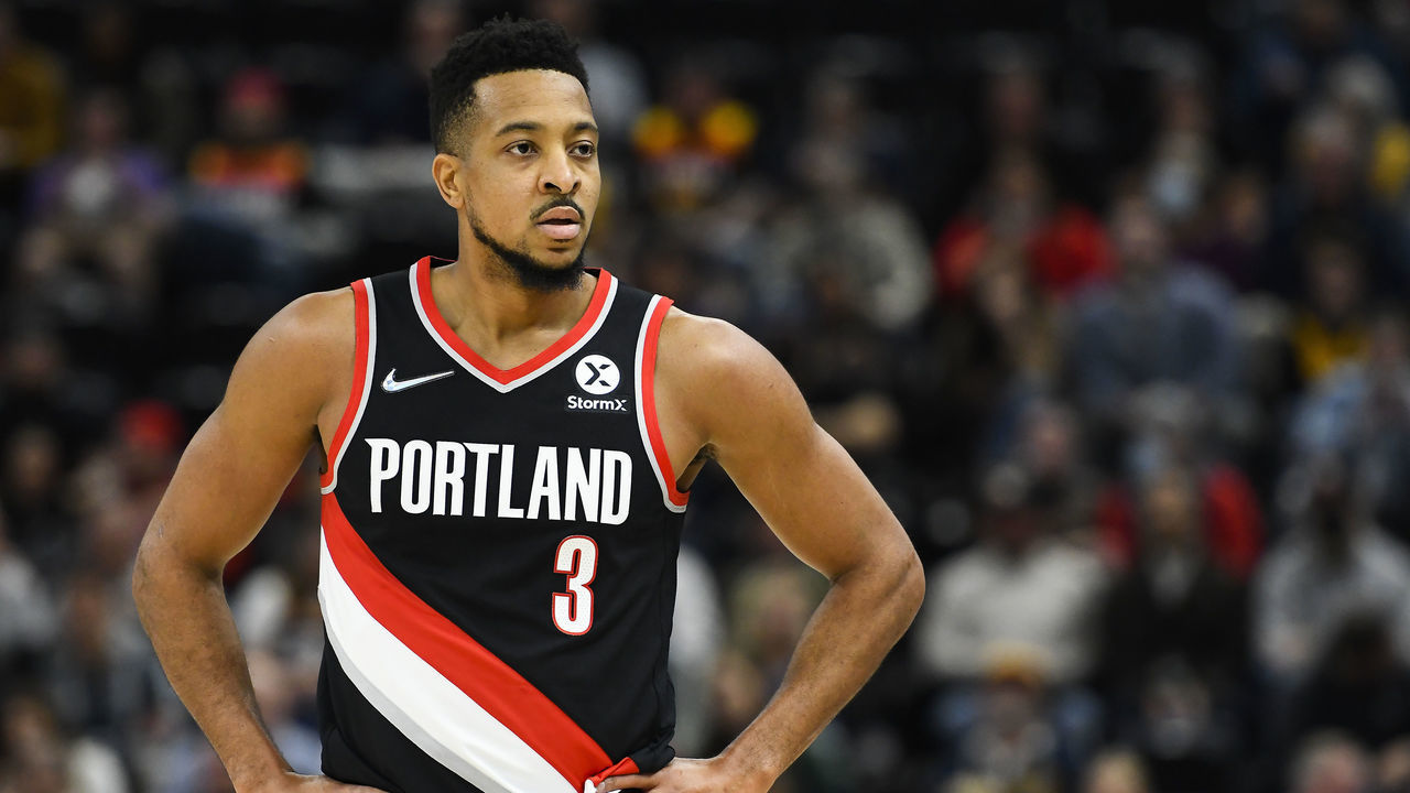 SALT LAKE CITY, UTAH - NOVEMBER 29: CJ McCollum #3 of the Portland Trail Blazers in action during a game against the Utah Jazz at Vivint Smart Home Arena on November 29, 2021 in Salt Lake City, Utah.