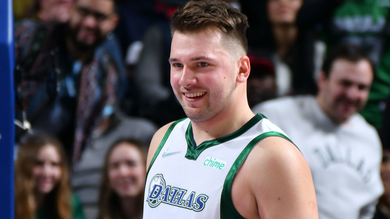 DALLAS, TX - DECEMBER 7: Luka Doncic #77 of the Dallas Mavericks smiles during the game against the Brooklyn Nets on December 7, 2021 at the American Airlines Center in Dallas, Texas. Mandatory Copyright Notice: Copyright 2021 NBAE